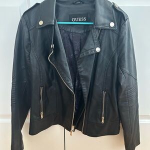 Guess Women's Black Leather Moto Jacket